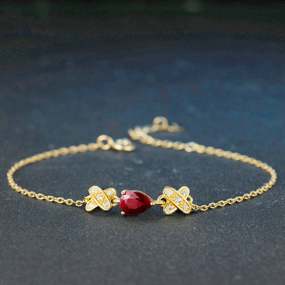 Color Gem Jewelry Natural Ruby Gold Bracelet