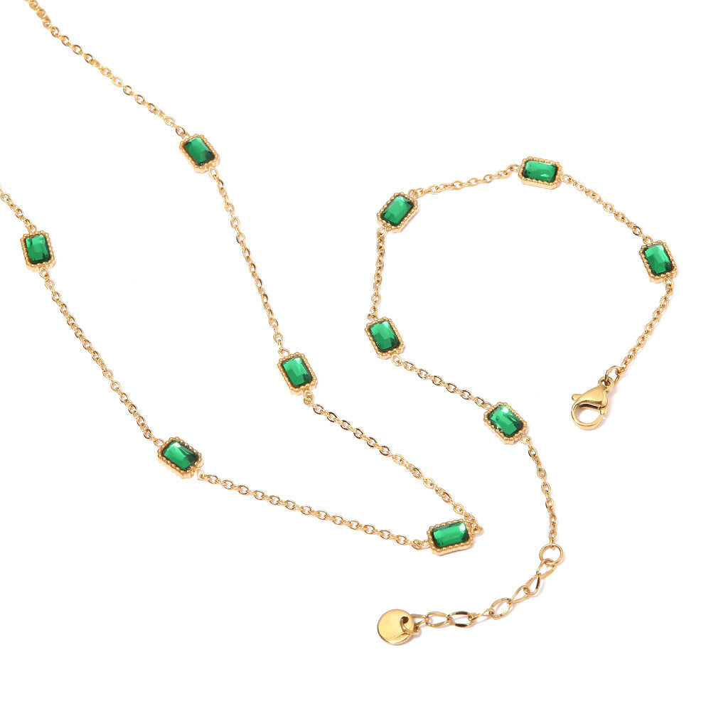 Square Emerald Zircon Necklace Bracelet