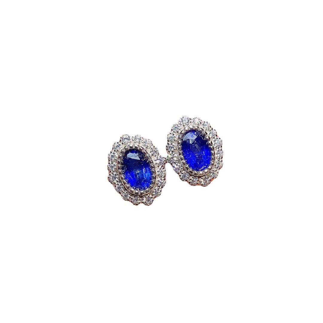 Natural Sapphire Stud Earrings S925 Silver Inlaid Main Stone