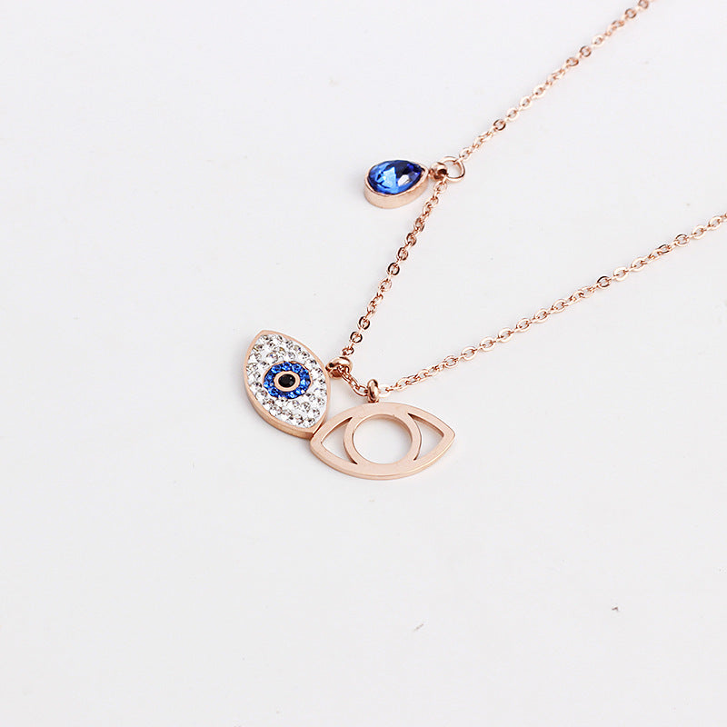 Europe and the United States titanium steel rose gold demon eye necklace short clavicle chain female personality wild temperament necklace