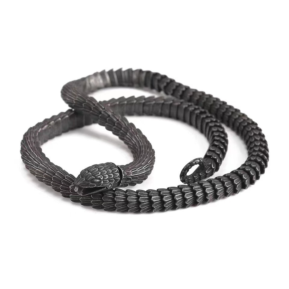 Vintage Stainless Steel Black Snake Necklace