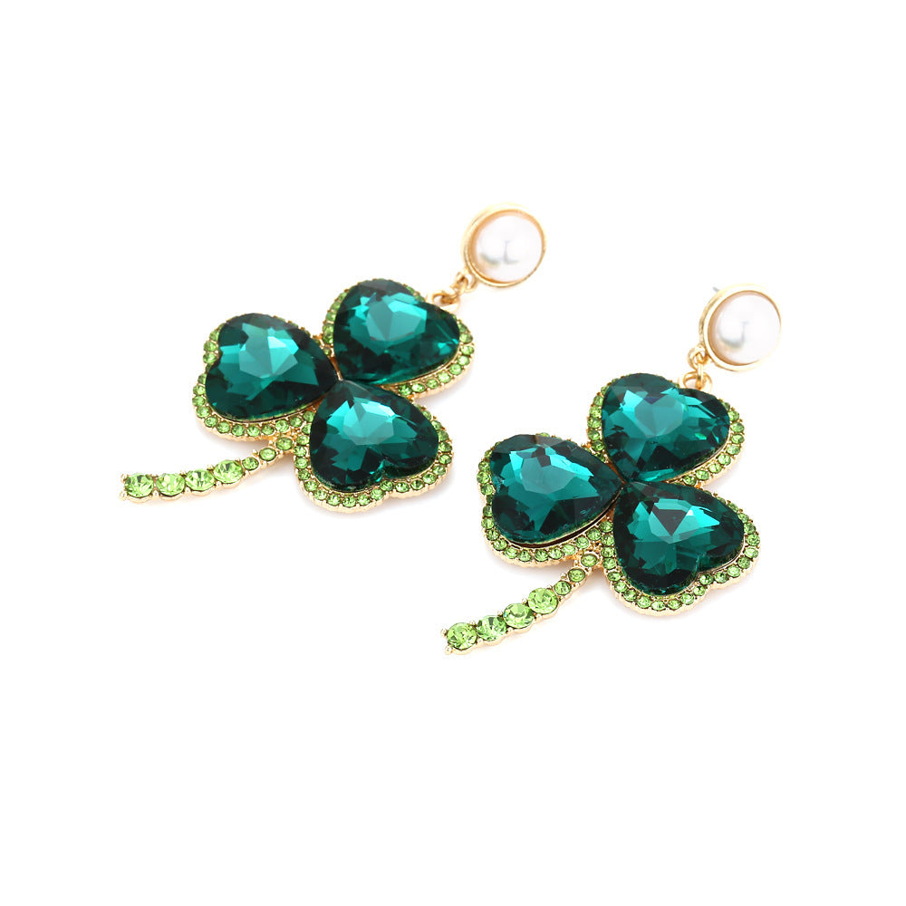 Emerald Colorful Crystals Clover Earrings