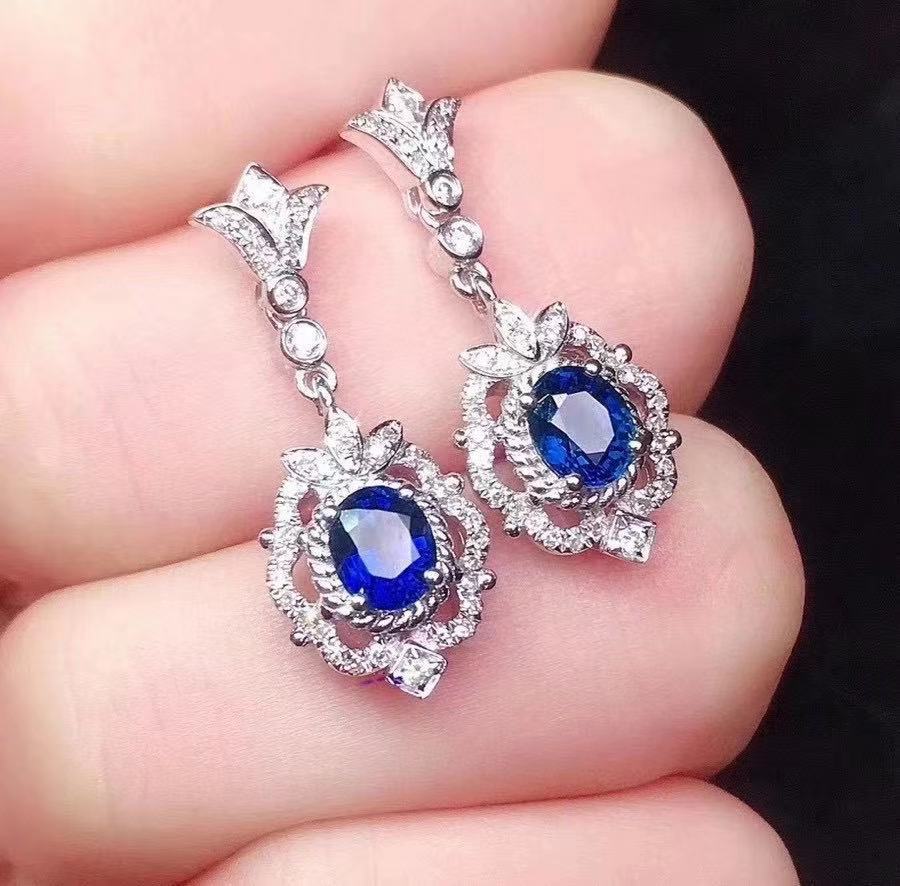 Natural Sapphire 925 Silver Inlaid Earrings