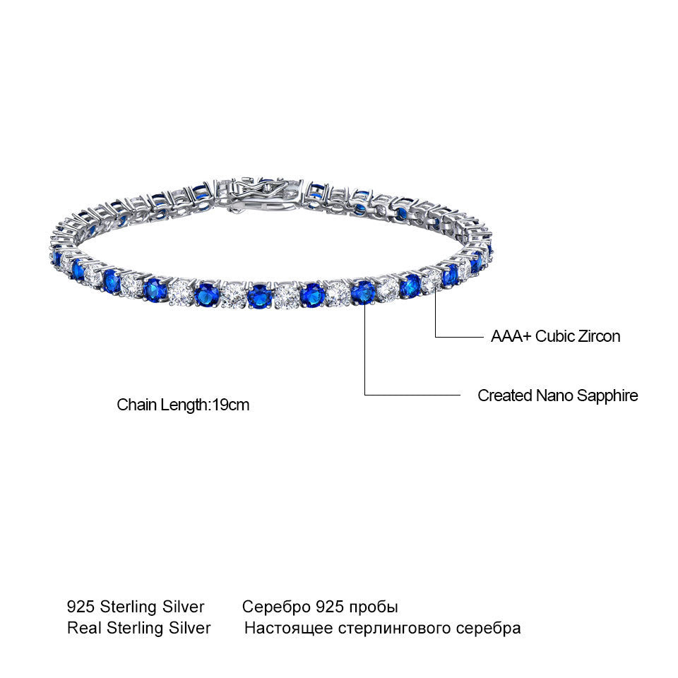 Sterling Silver With Nano Sapphire And Diamond Zircon Bracelet