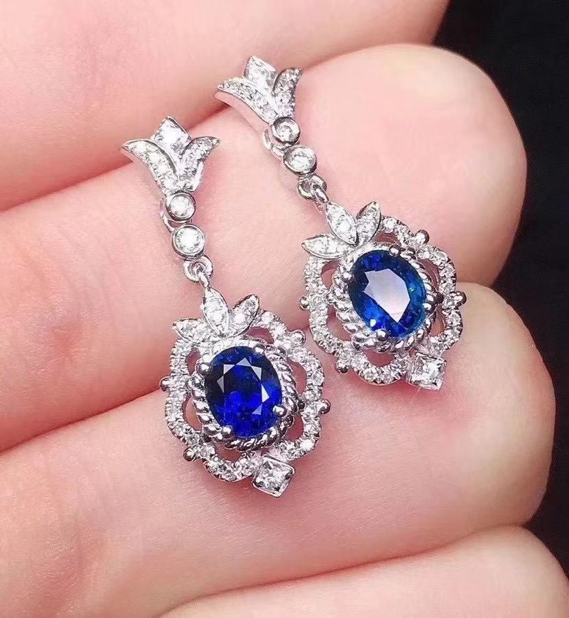 Natural Sapphire 925 Silver Inlaid Earrings