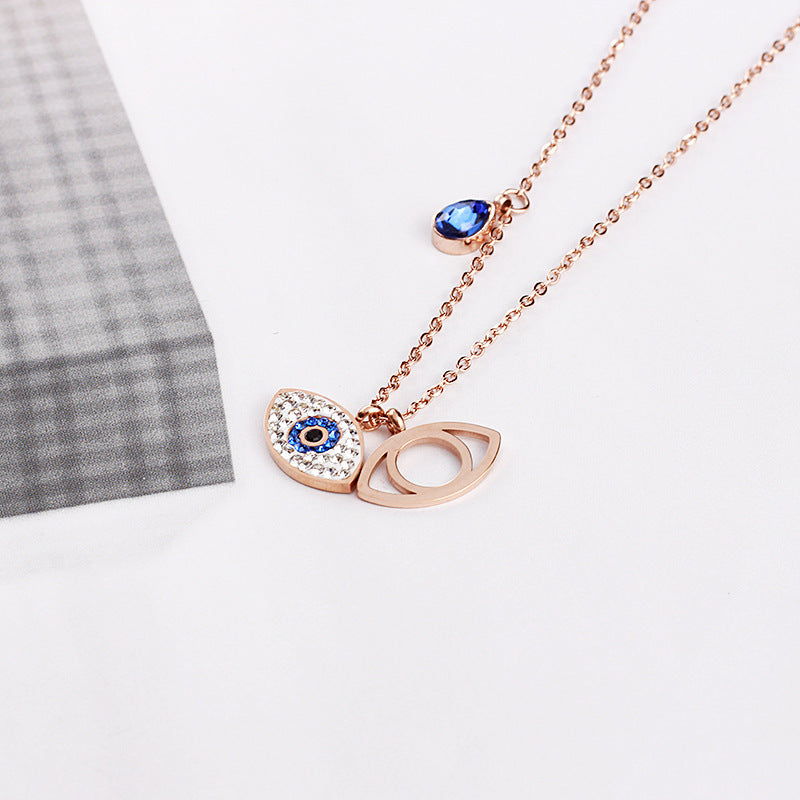 Europe and the United States titanium steel rose gold demon eye necklace short clavicle chain female personality wild temperament necklace