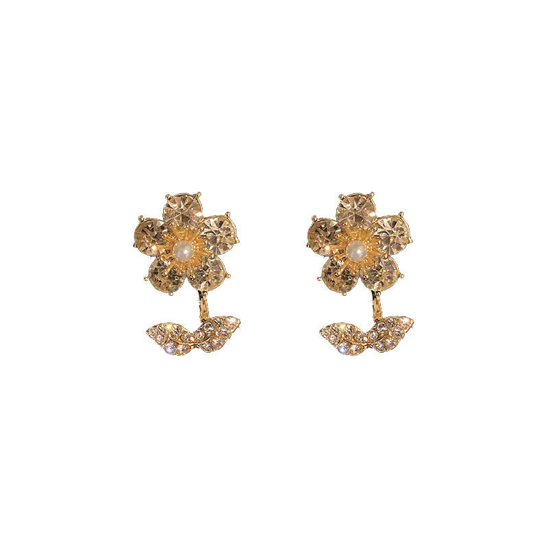 Silver Needle Dinner Style Ladies Temperament Flower Stud Earrings