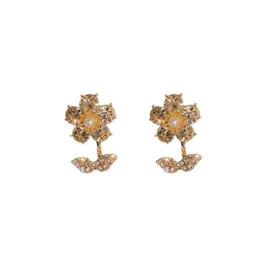 Silver Needle Dinner Style Ladies Temperament Flower Stud Earrings