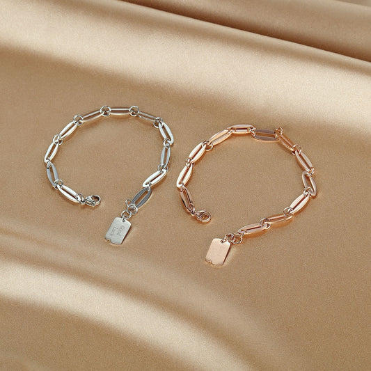 INS Style Personality Geometry Square Plate Rose Gold Bracelet For Women