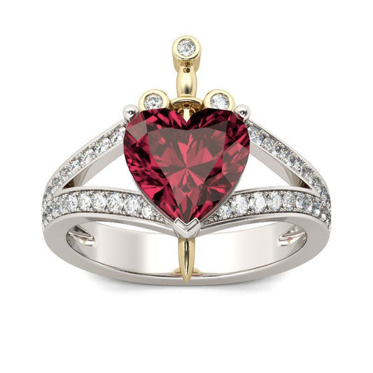 Creative Love Heart Shaped Ruby Crown Ring