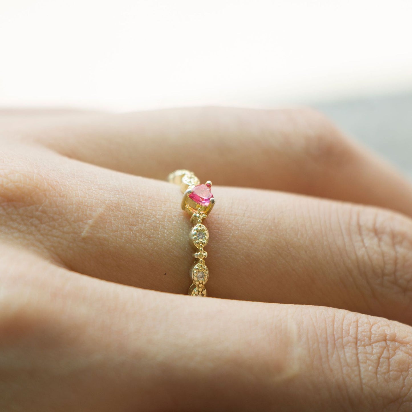 Gold heart shaped ruby diamond ring