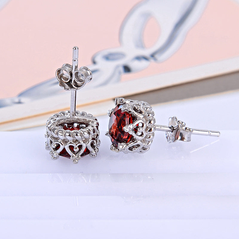 Natural Ruby Colored Round Sterling Silver Earrings