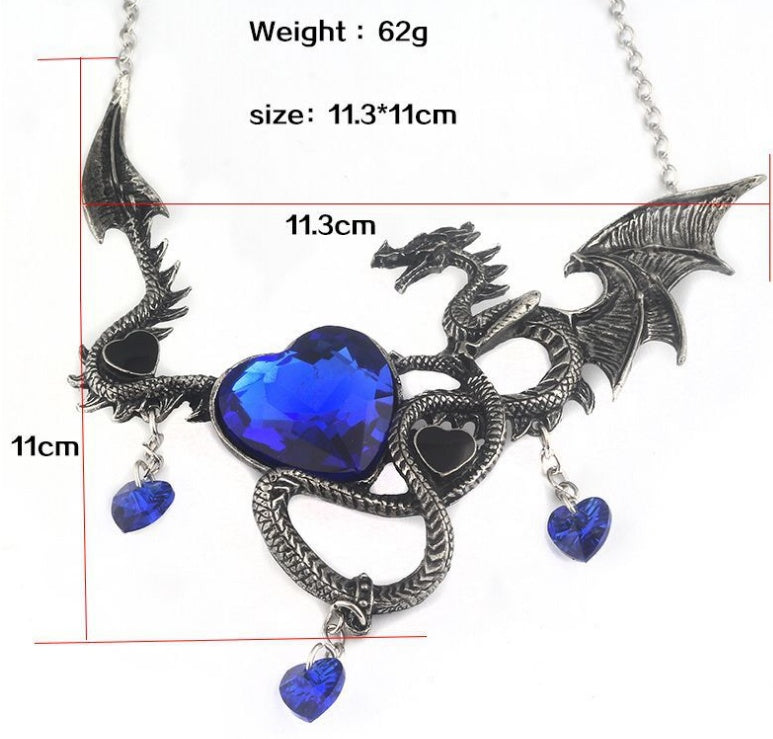 Heart-shaped sapphire dragon necklace