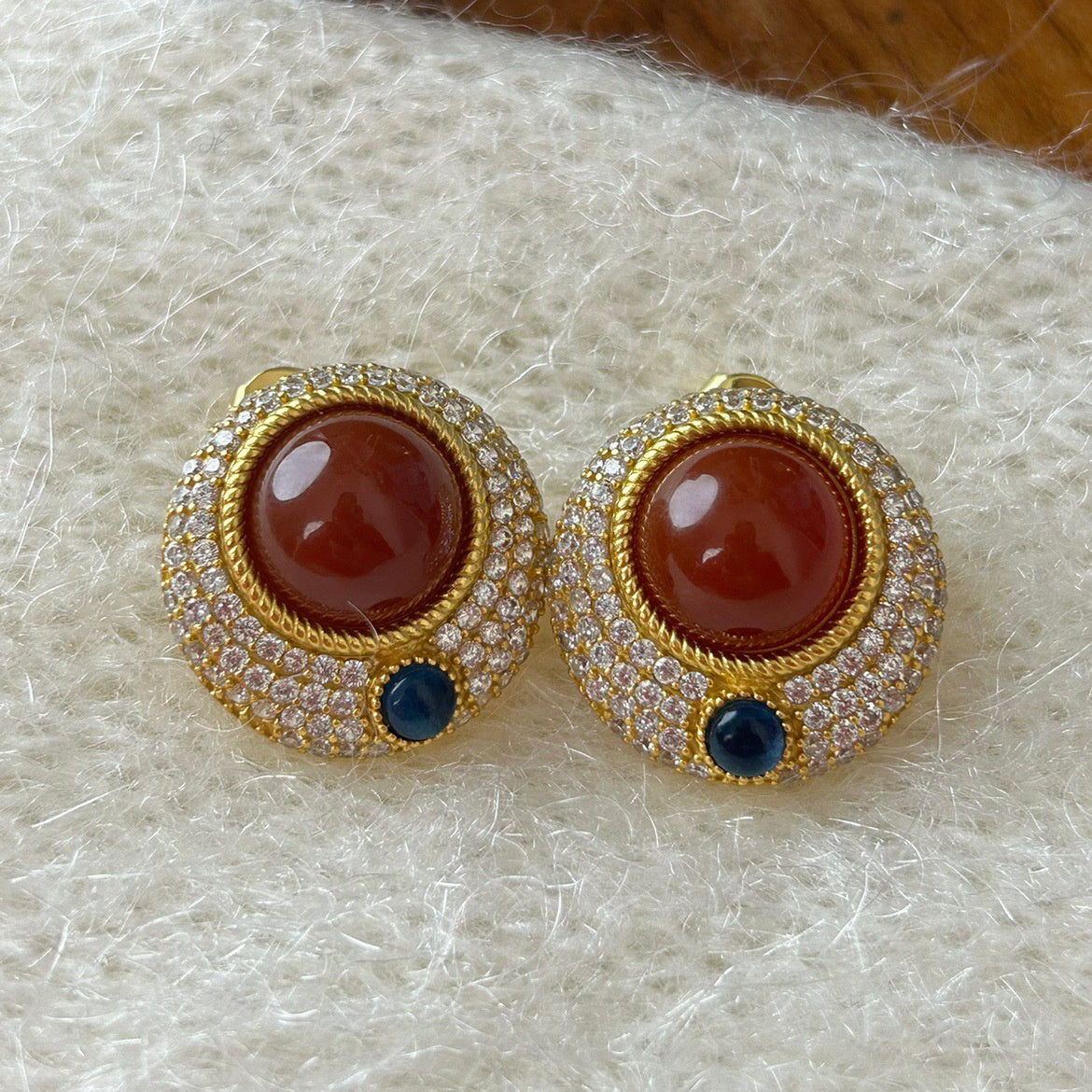 Ruby Dense Inlaid High Diamond Ring Earrings