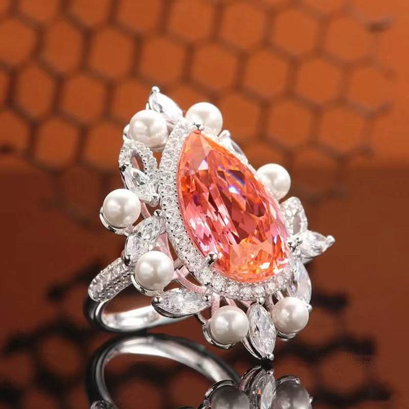 High Carbon Diamond Sunset Orange Water Drop Inlaid Ring