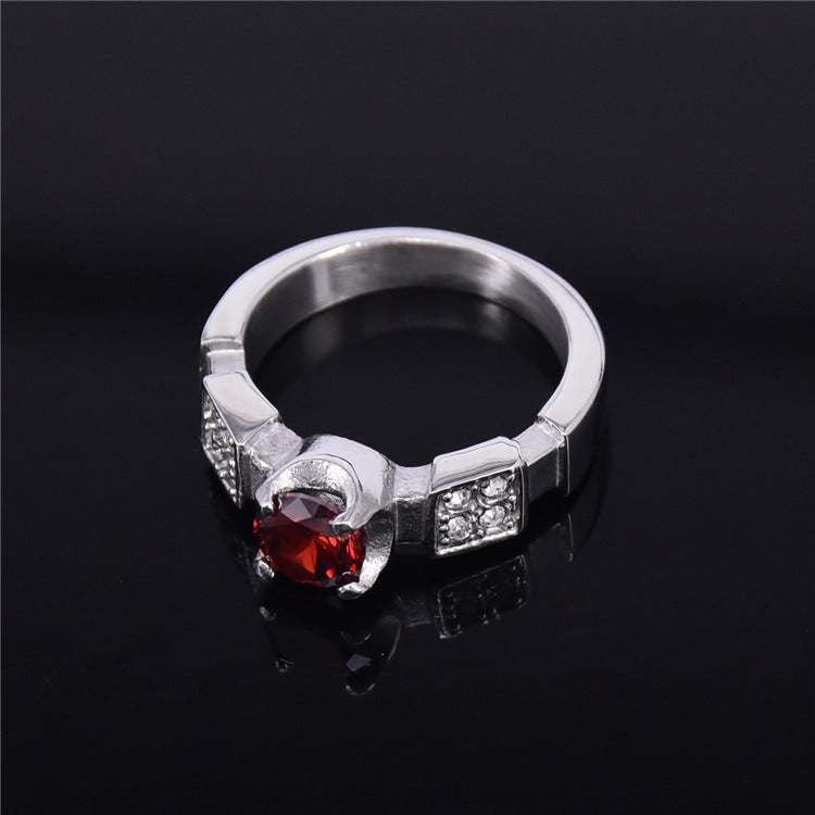 Ruby Titanium Steel Four-claw Diamond Ring