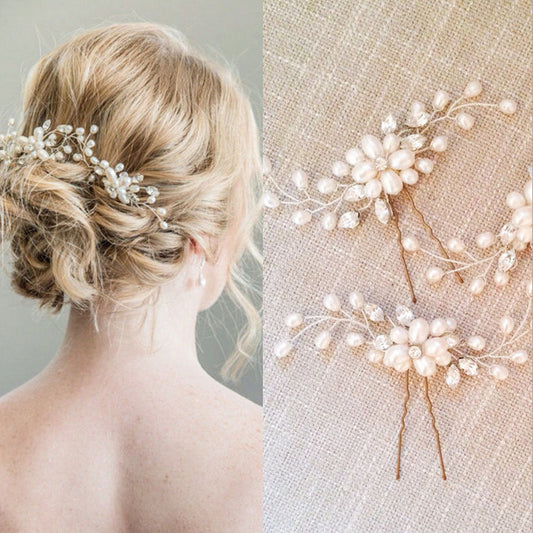 Ebay cross-border supply Korean bride handmade pearl crystal Clip Wedding headdress hairpin pin U