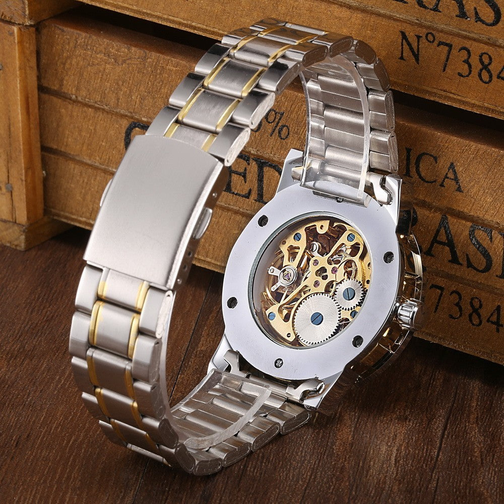 The winner men's fashion business casual space engraved gold watchband manual mechanical watches