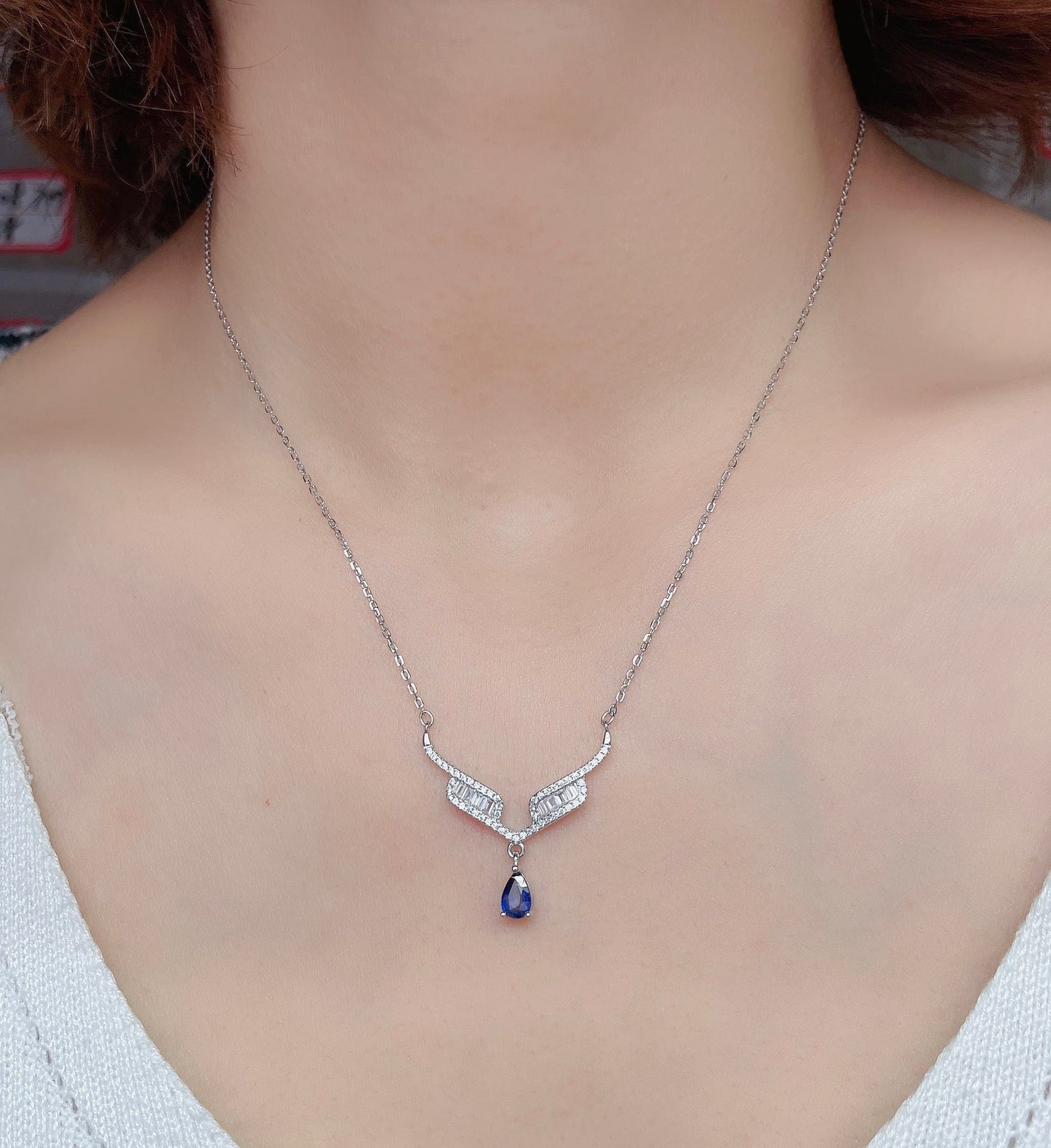 Women's Sterling Silver Inlaid Sapphire Necklace