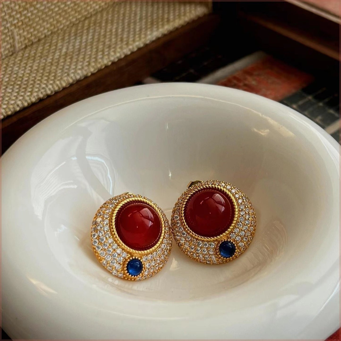 Ruby Dense Inlaid High Diamond Ring Earrings