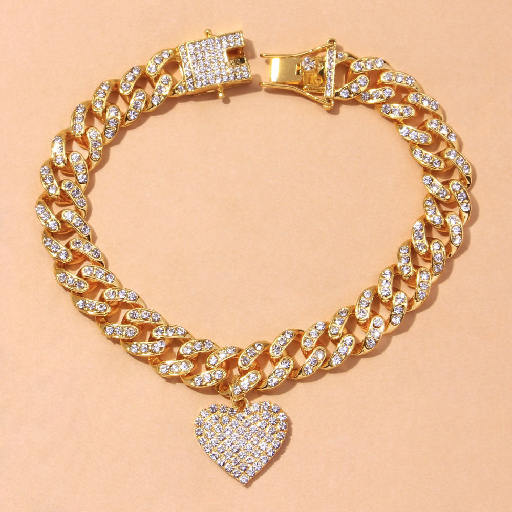 Fashion Jewelry Luxury Full Diamond Heart Pendant Anklet