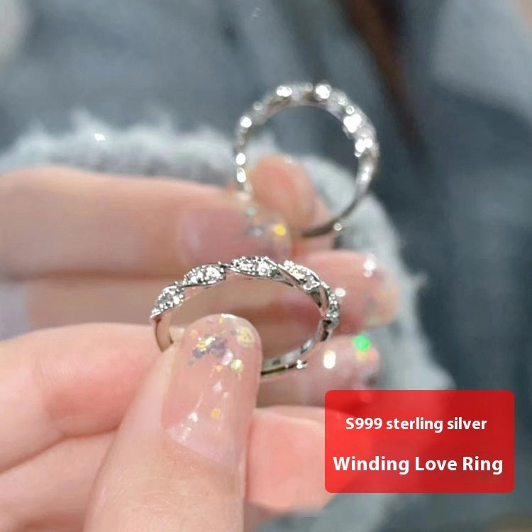 Fashion Jewelry S999 Sterling Silver Winding Love Ring