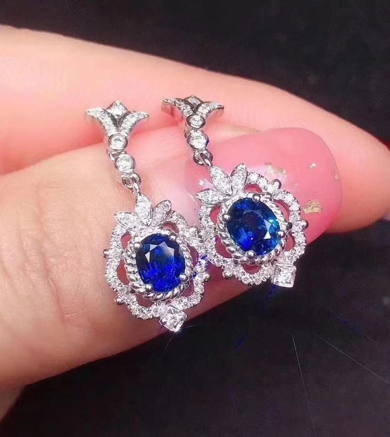 Natural Sapphire 925 Silver Inlaid Earrings