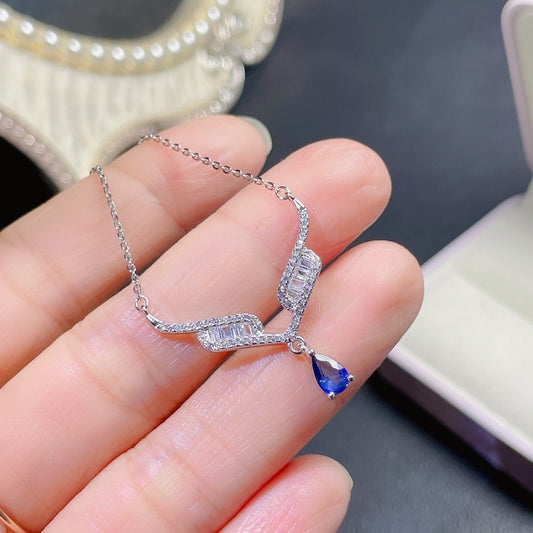 Women's Sterling Silver Inlaid Sapphire Necklace