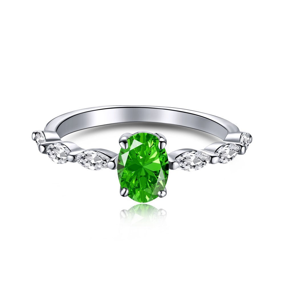 High Carbon Diamond Sapphire Green Ring