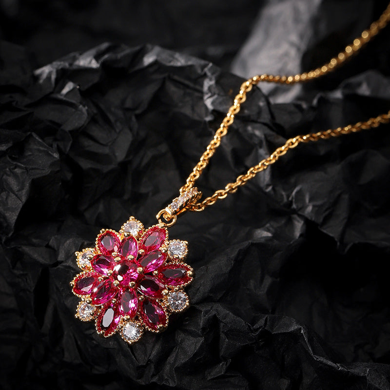 Ruby Multi-layer Flower Ring Necklace Women