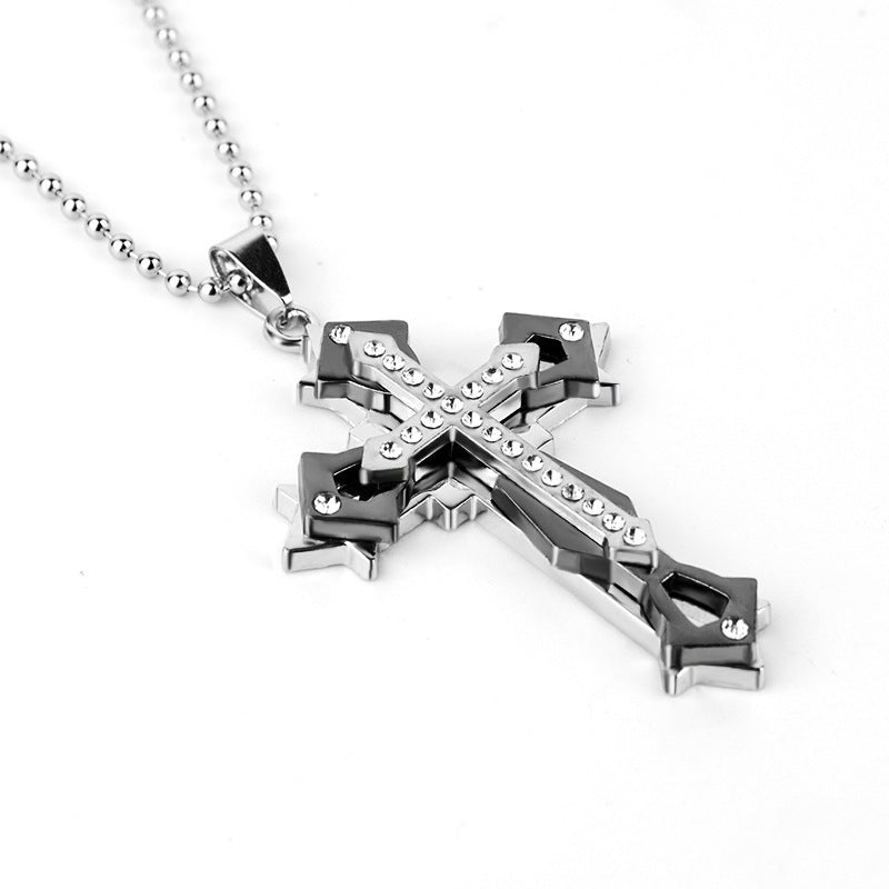 Cross Pendant Silver Gold Black Stainless Steel