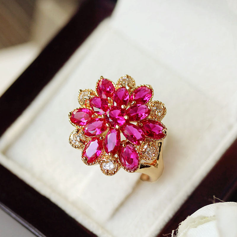 Ruby Multi-layer Flower Ring Necklace Women