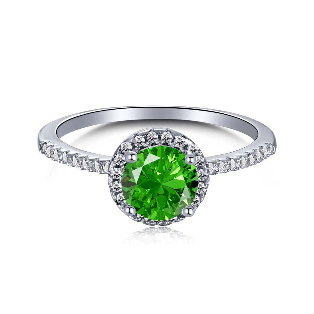 High Carbon Diamond Sapphire Green Ring