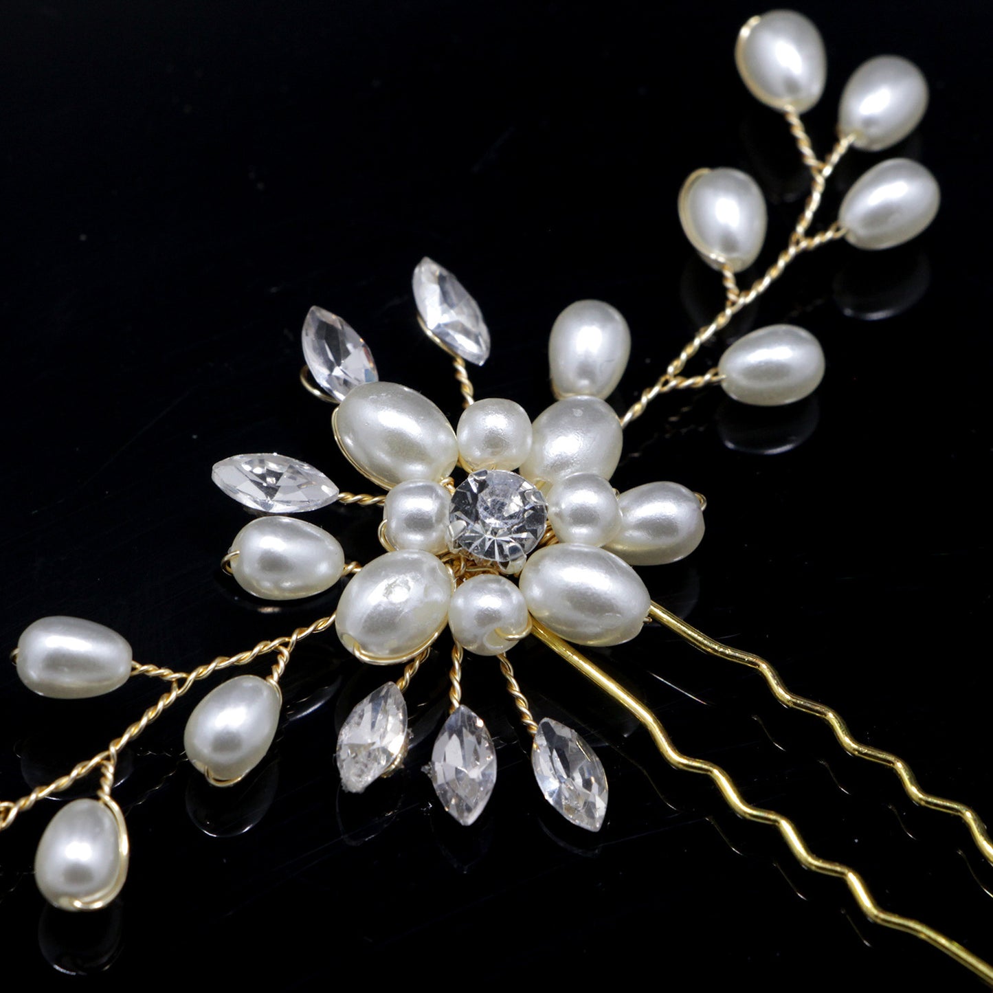 Ebay cross-border supply Korean bride handmade pearl crystal Clip Wedding headdress hairpin pin U