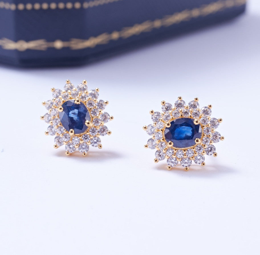 925 Silver Gilded Sapphire Fashion Earrings