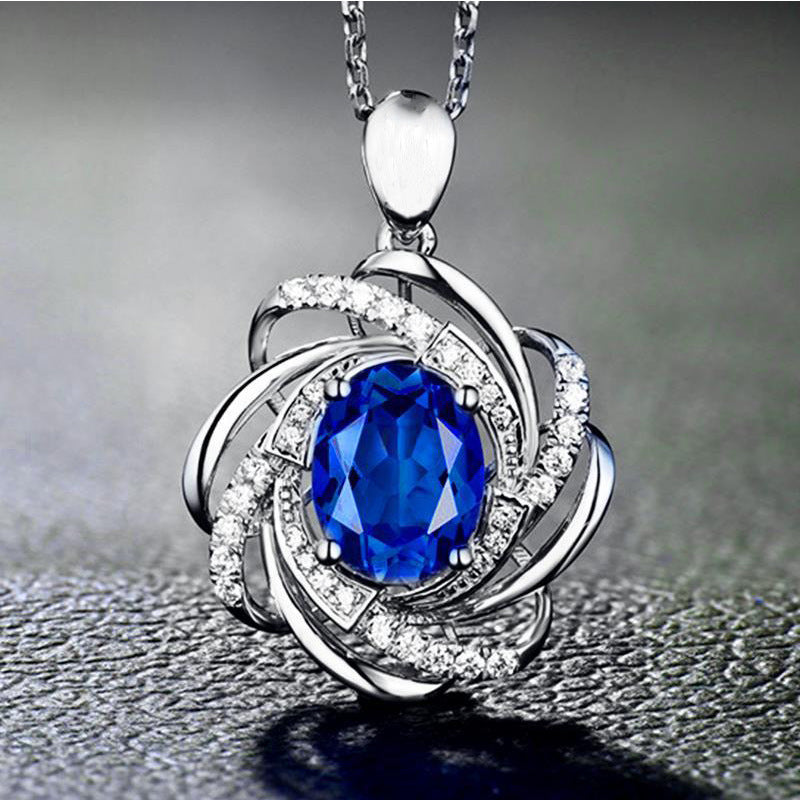 Women's Fashion Flower Sapphire Necklace