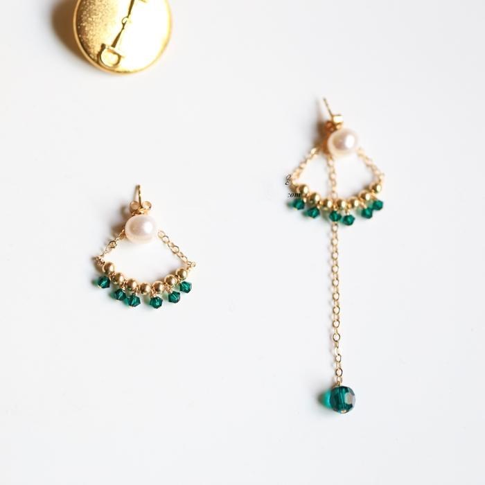 Emerald Asymmetric Stud Earrings