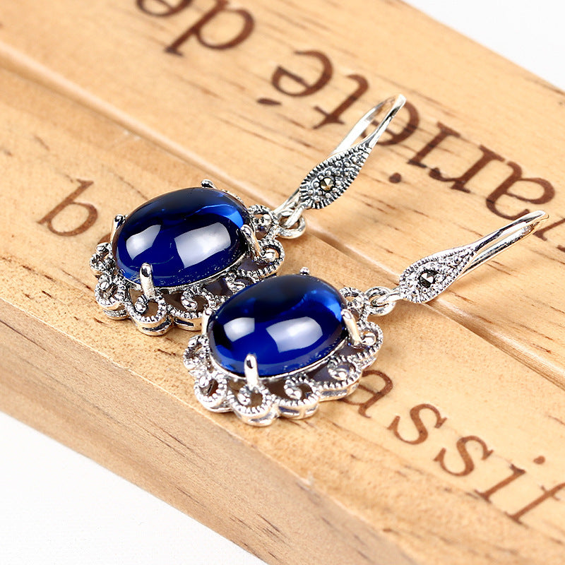 Vintage S925 Sterling Silver Sapphire Earrings