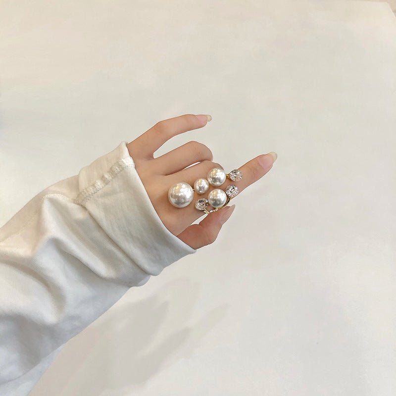 Light Luxury Pearl Index Finger Ring Geometric Pearl