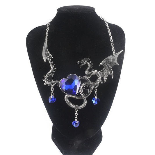 Heart-shaped sapphire dragon necklace