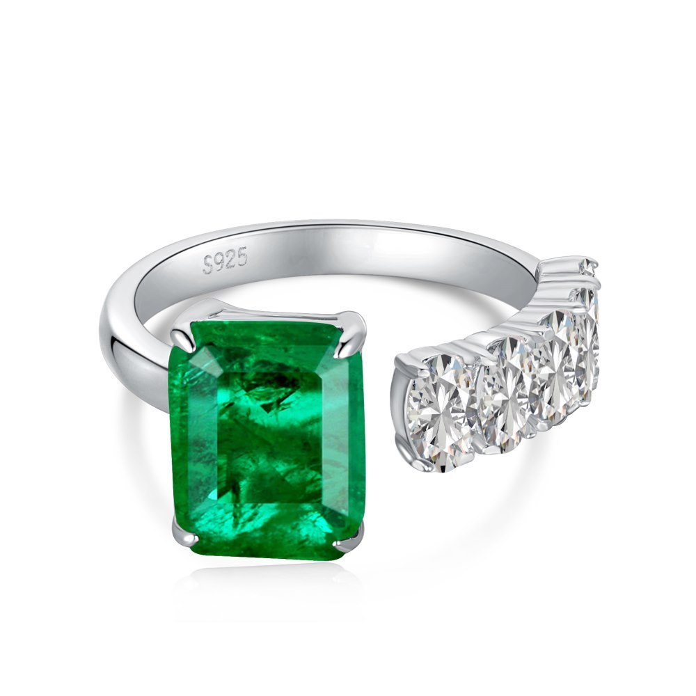 High Carbon Diamond Sapphire Green Ring