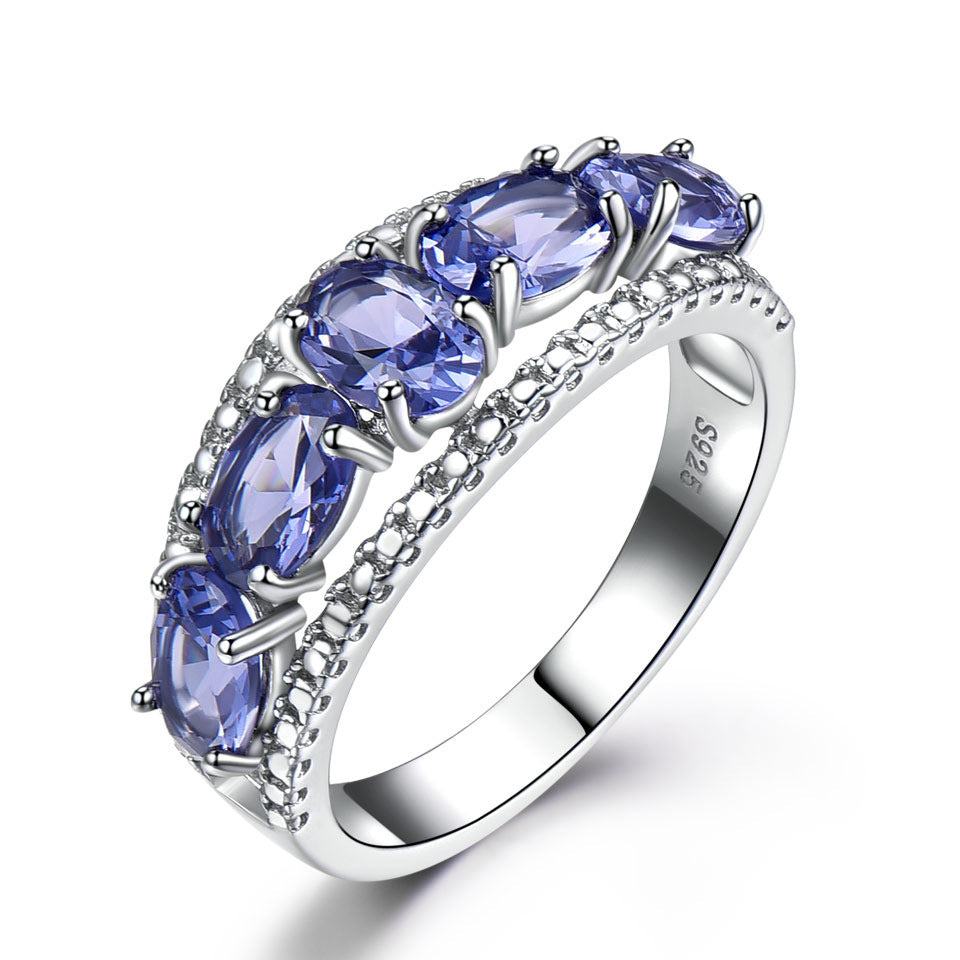 Egg Shaped Sapphire Tanzanite Ring Jewelry