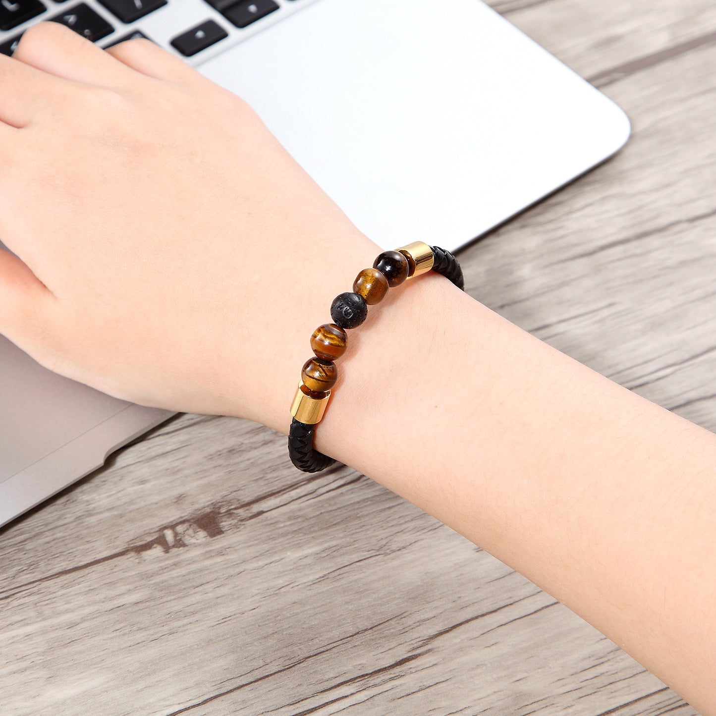 Natural Stone Bracelet Tiger Eye Volcanic Stone