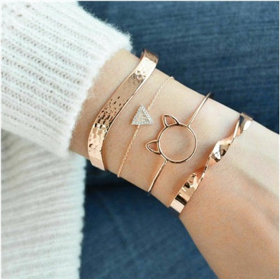 Trendy Gold Silver Crystal Leaf Moon Arrow Cat Bracelet set for Women Geometric Adjustable Bracelet Bangle Pulseiras