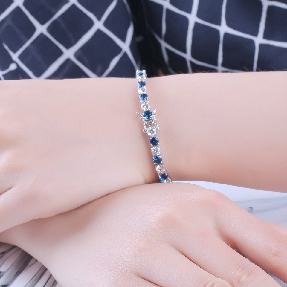 Sterling Silver With Nano Sapphire And Diamond Zircon Bracelet