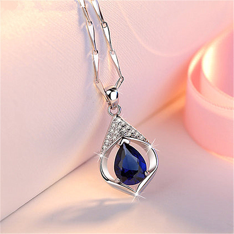 Sapphire silver plated necklace women