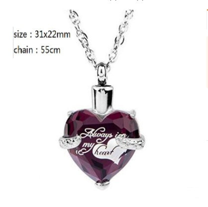 Heart-shaped February stone birth stone casket funeral seal fashion necklace pendant