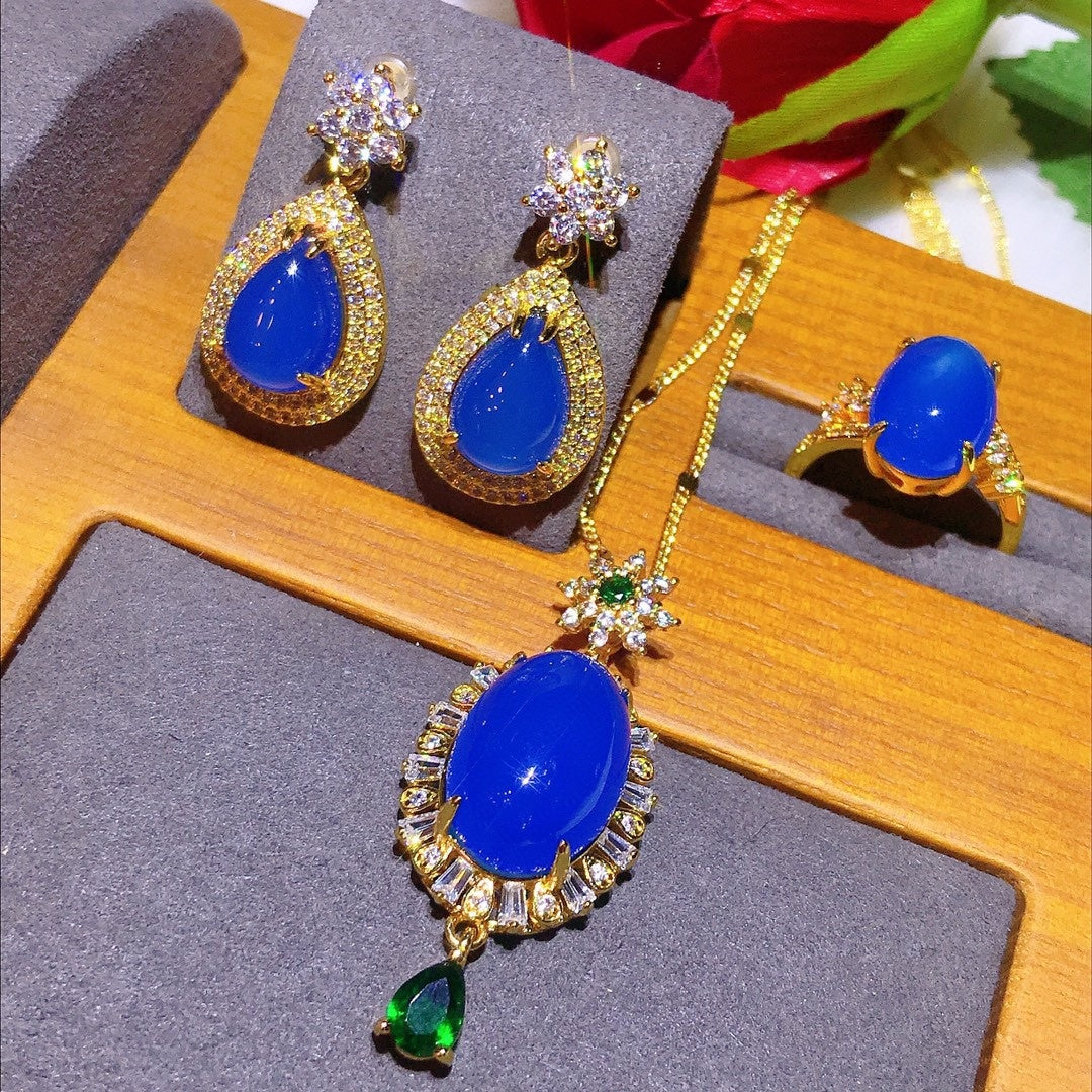 Luxury Sapphire Blue Chalcedony Set