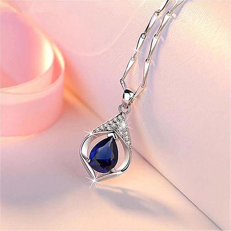 Sapphire silver plated necklace women