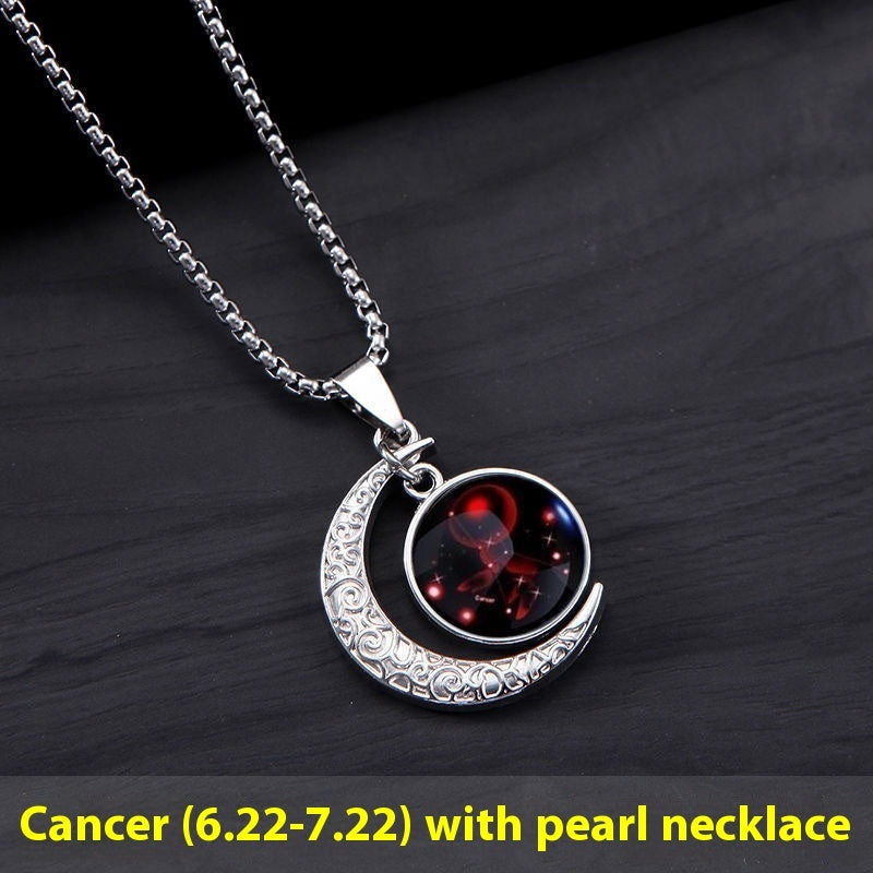 12 Constellation Moon & Star Luminous Necklace for Women. Glowing Zodiac Moonstone Pendant Necklace - Astrological Charm